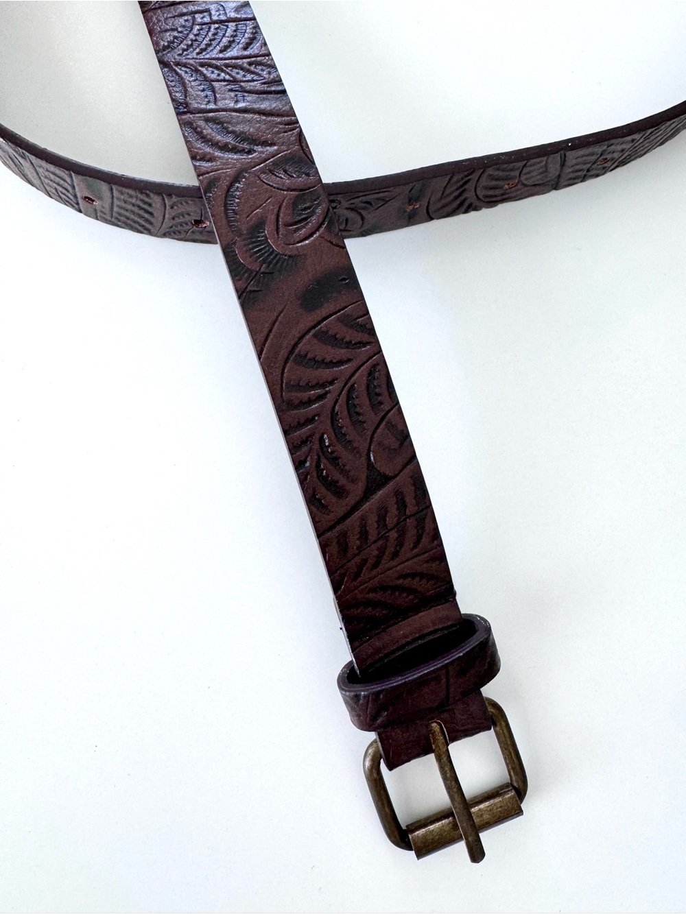Dark Brown Embossed Leather Men's Belt